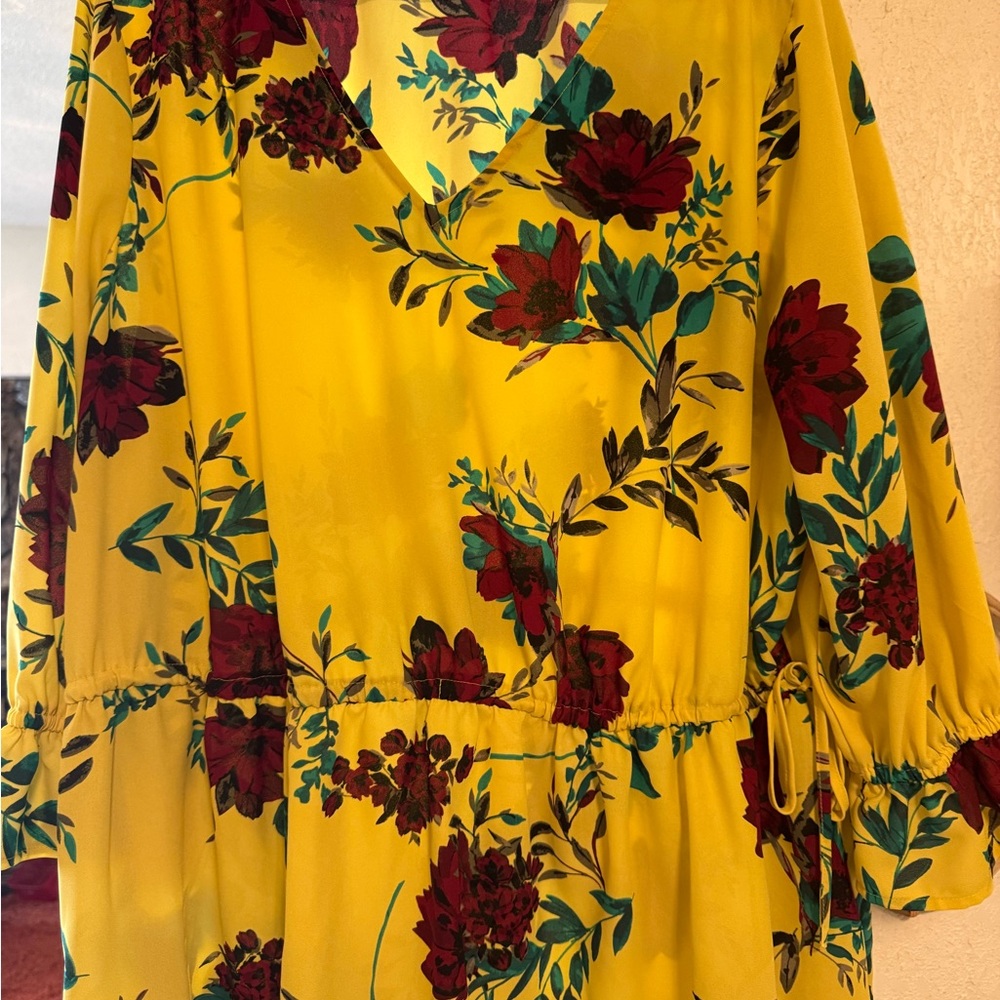 EVRI Yellow Dress with Red and Green Floral Design